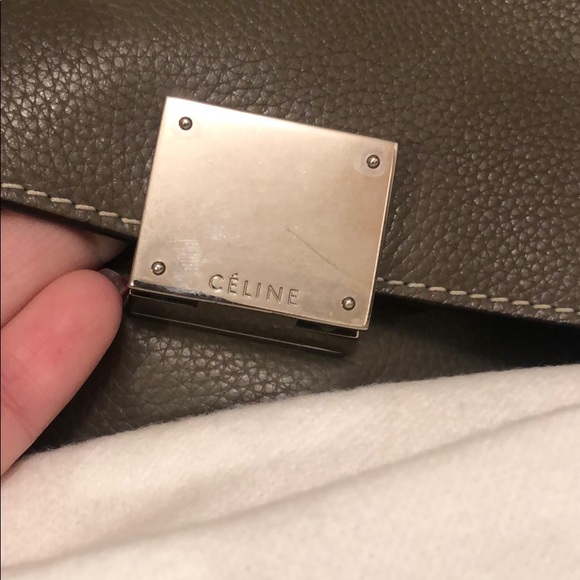 AUTHENTIC CELINE TAUPE GRAY TRAPEZE BAG TOTE Drummed Calfskin Suede Medium - Picture 5 of 14